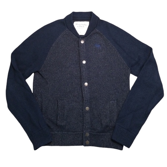 Abercrombie & Fitch Men’s Navy Wool Blend Snap Front Cardigan Sweater Size Large - Picture 1 of 11